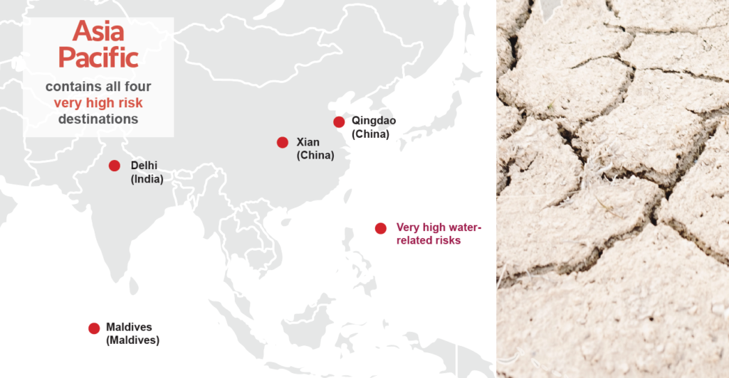 Four destinations facing very high water-related risks
